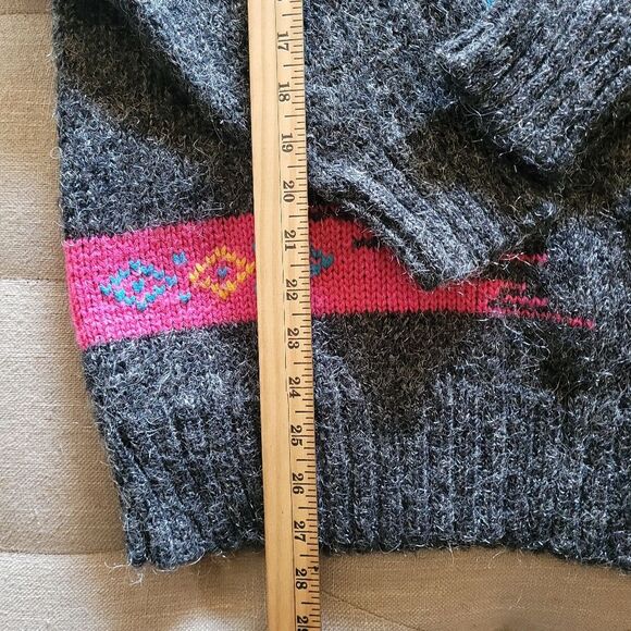 Vtg Kitty Hawk Women's Gray Aztec Abstract Sweater Colorful 80's 90's New Wave M - Picture 8 of 8